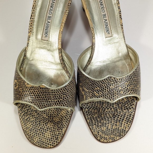 Manolo Blahnik Lizard Roccia Pattern Natural Leather Sandles - Picture 2 of 9